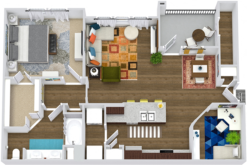 Floor plan for 1 bed, 1 bath, 920 sqft
